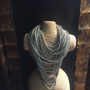Multi Strand Faux Grey Pearl Necklace